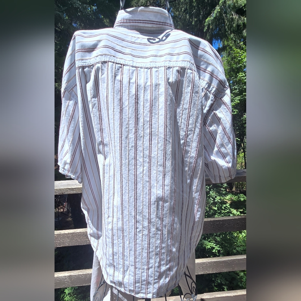 Horny Toad White&Tan Brown Button Down Shirt gently Tested NO Defects SzL - Picture 9 of 9